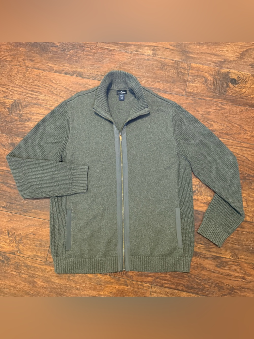 Daniel Hechter Paris Men’s XXL Olive Green Full Zip Ribbed Heavy Knit Cardigan